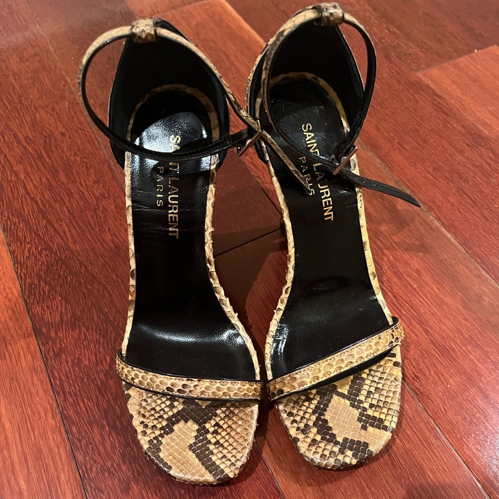 Saint Laurent | Jane Python Wedge Sandals 105 mm Tan Brown Size 35 - Picture 4 of 6